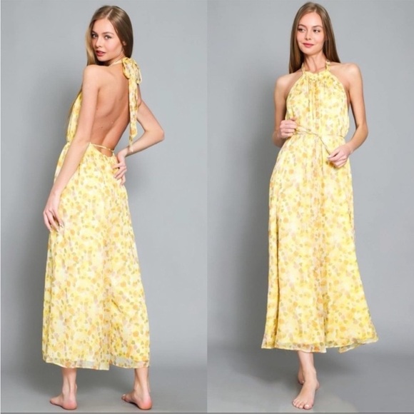 Aakaa Pants - Yellow Floral Halter Jumpsuit